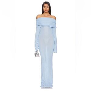 SER.O.YA Galleria dress Light Blue Knit Fabric ribbed maxi sheer Revolve XS